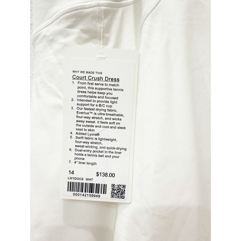 NWT Lululemon Court Crush Athletic Dress 14 White Tennis Golf Built In Shorts - Picture 5 of 13